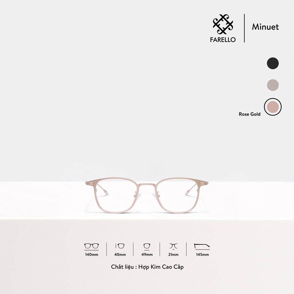 Gọng kính cao cấp nam nữ FARELLO Minuet mắt vuông kim loại cao cấp thanh mảnh thời trang | BigBuy360 - bigbuy360.vn