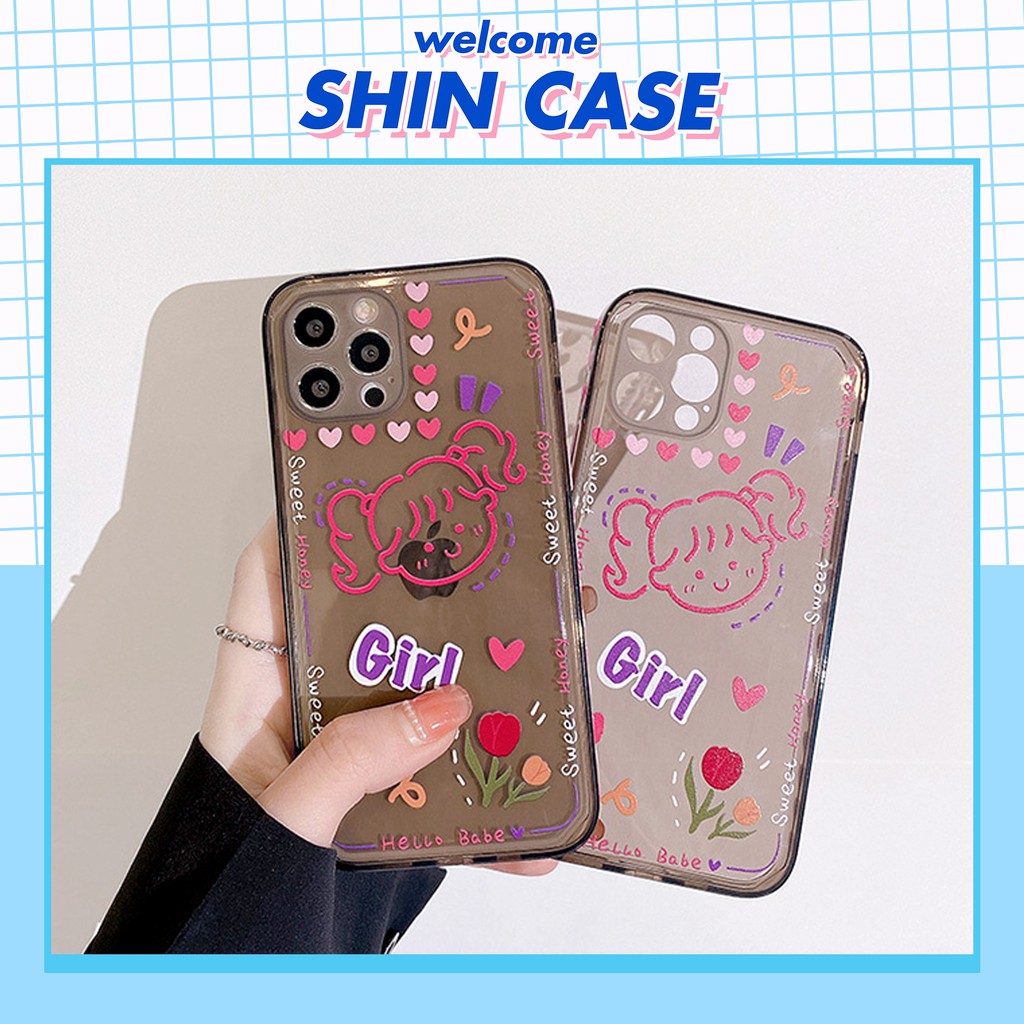 Ốp lưng iphone Honey Girl trong cạnh vuông BVC 5/5s/6/6plus/6s/6splus/7/7plus/8/8plus/x/xr/xs/11/12/pro/max/plus/promax