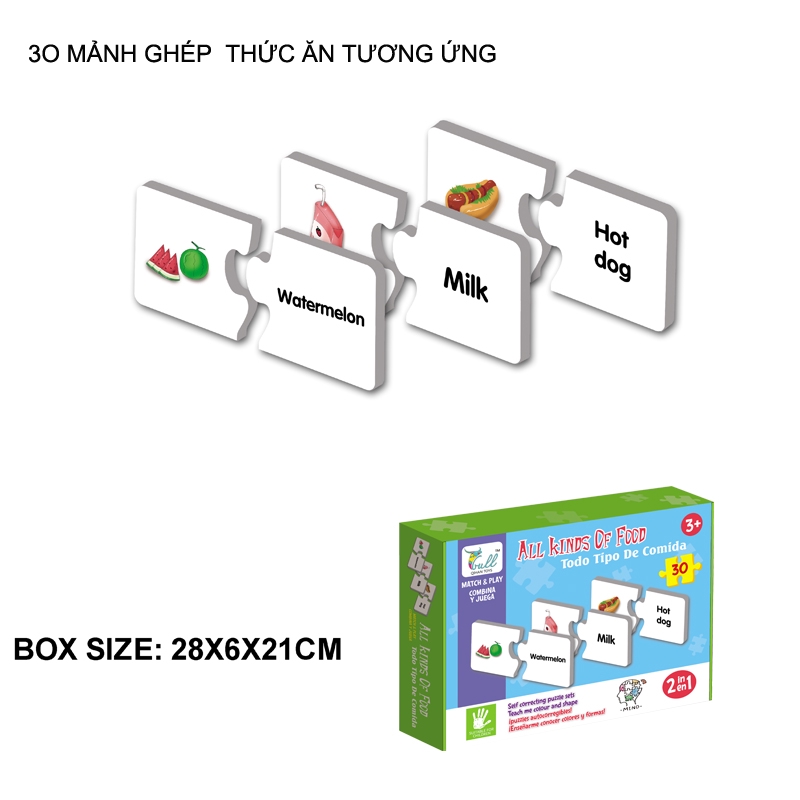 Puzzle đồ chơi giáo dục GHÉP HÌNH  HỌC TIẾNG ANH THÔNG MINH CHO BÉ BỘ 30 MẢNH GHÉP 8112-811