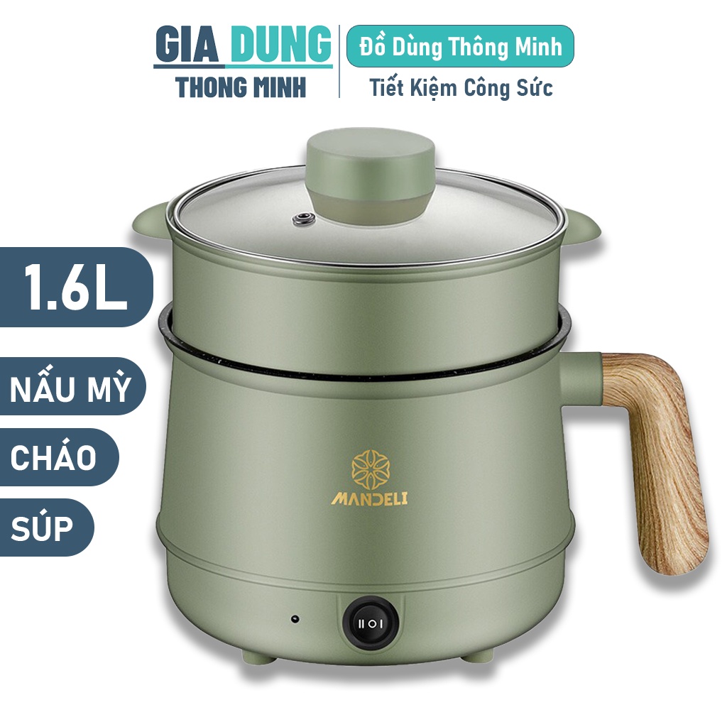 Ca Nấu Mỳ, Nấu Lẩu Cán Gỗ Dung Tích 1.8L Đa Năng Kết Hợp 2 Tầng Hấp Và Luộc Cùng 2 Chế Độ Nhiệt Tiết Kiệm Điện Năng