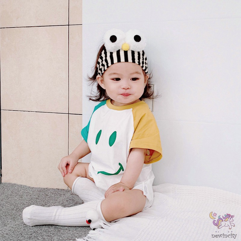 Bộ Áo Liền Quần Ngắn Tay Hình Mặt Cười Cho Bé Trai Và Bé Gái