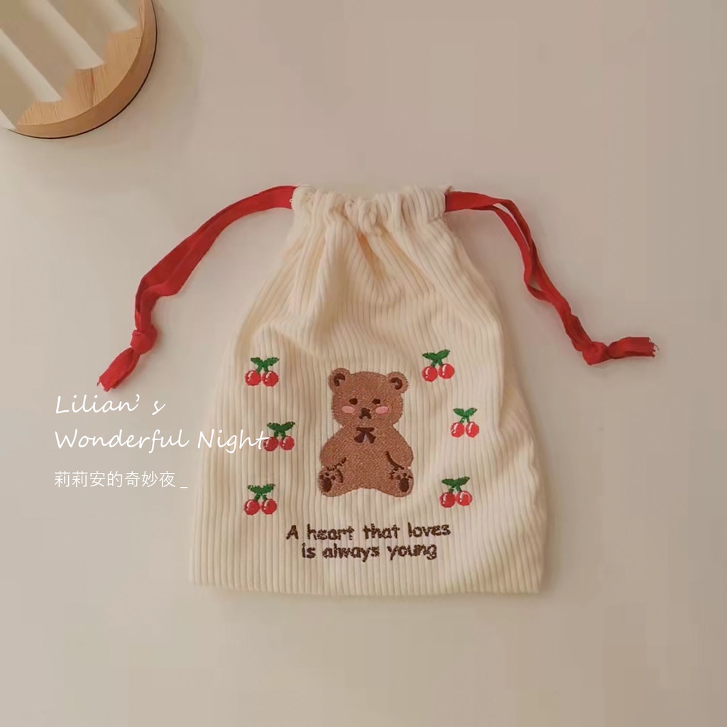 Cherry Teddy Túi Đựng Mỹ Phẩm / Đồ Vệ Sinh Cá Nhân Mang Đi Ra Ngoài Phiên Bản Hàn Quốc Chất Lượng Cao