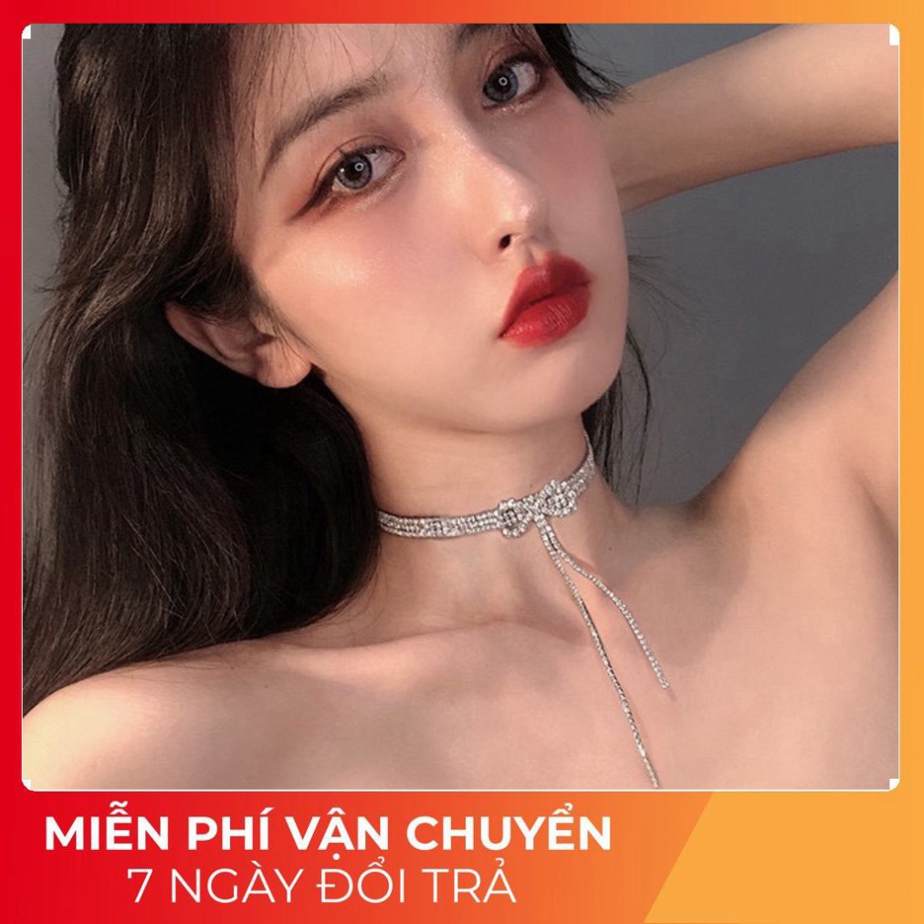 [ HOT Nhất HÈ năm nay ] Vòng Cổ Đá, Choker Đính Đá Lấp Lánh Thắt Nơ Trước Điệu Đà Vòng Cổ ROSE VC119