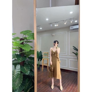 🌟🌟by.trinnie 🌟🌟váy dây lụa nâu
