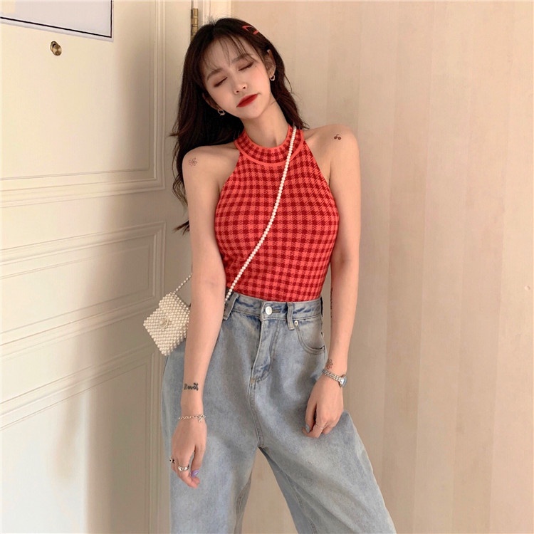 Áo kiểu ZHELIHANGFEI cổ yếm không tay ôm dáng vừa vặn phong cách Pháp thời trang mùa hè dành cho nữ