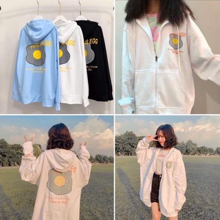 Áo khoác nỉ có mũ Trứng Rán- Áo khoác hoodie nỉ bông ulzzang đôi nam nữ form rộng dây kéo A00128