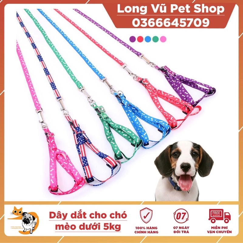 Dây dắt kèm yếm 1 lớp cho chó mèo độ bền cao (1.5cm x120cm)