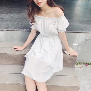 [ HÀNG SHOP] VÁY TRẮNG TRỄ VAI VẠT CHÉO