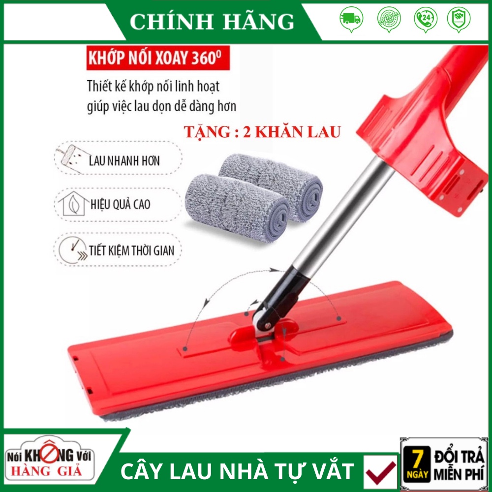 Cây lau nhà tự vắt Kitimop-Red bàn lau 38x12cm, cán inox dài 125cm, bảo hành 12 tháng, tặng kèm 2 bông lau