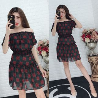 Đầm xoè bẹt vai cao cấp