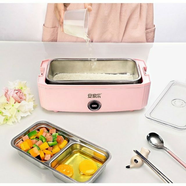 [tặng thìa đũa] Hộp cơm hâm nóng nấu cơm văn phòng 2 khay hút chân không | BigBuy360 - bigbuy360.vn