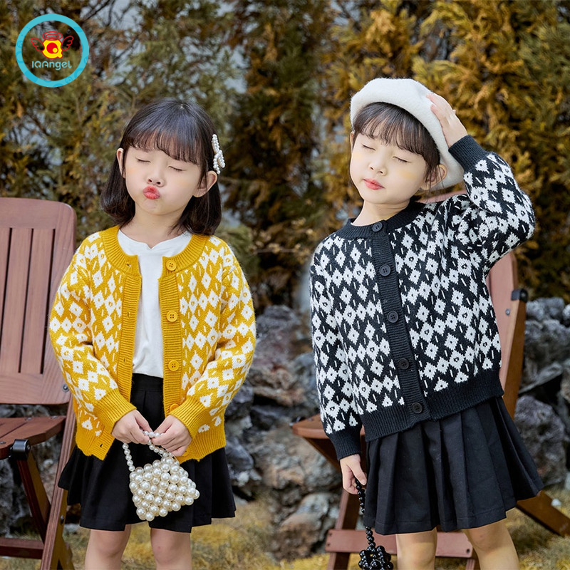 Áo khoác cardigan IQ ANGEL dệt kim phong cách Hàn Quốc thời trang xuân thu cho bé gái