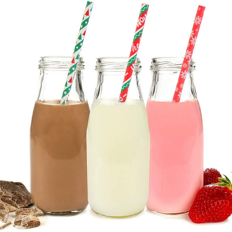 Set 25 Ống Hút Giấy Dùng Một Lần In Họa Tiết Hoa Tuyết Giáng Sinh / Năm Mới