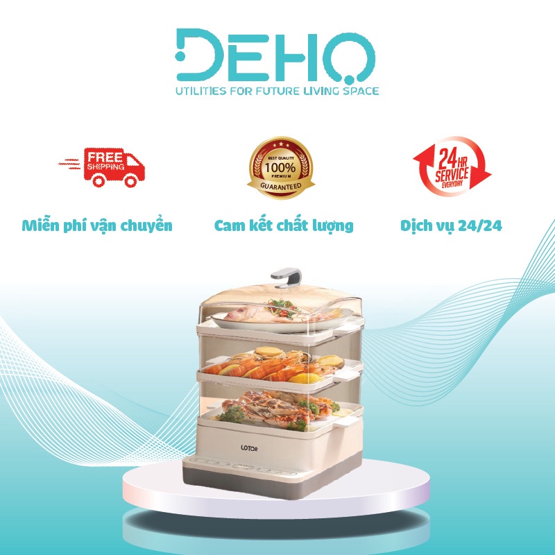 Nồi hấp điện 3 tầng 18L công suất 800W, hấp điện cách thủy, đa năng hấp thực phẩm, bánh, hấp khử trùng