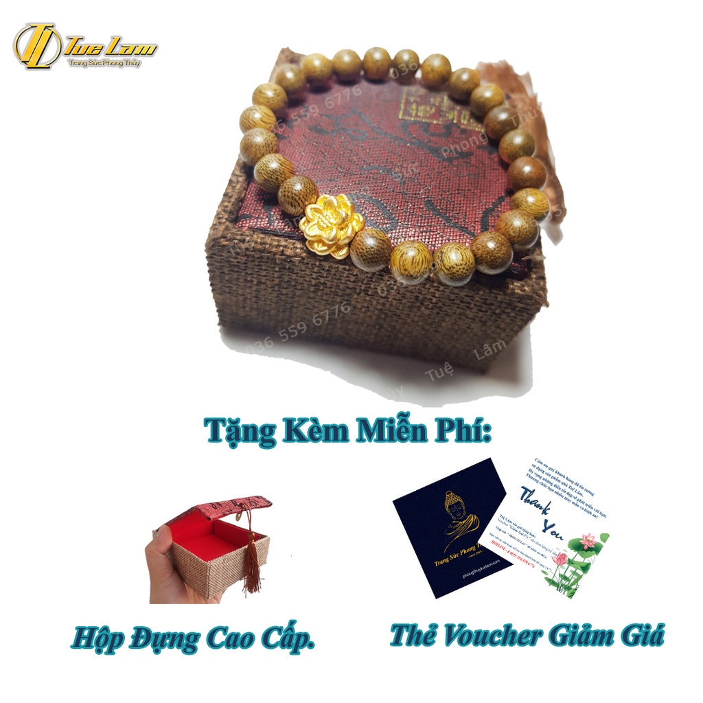 Vòng Gỗ Trầm Hương Tốc Vườn Size 8 Li Hoa Sen Bình An May Mắn- Tuệ Lâm