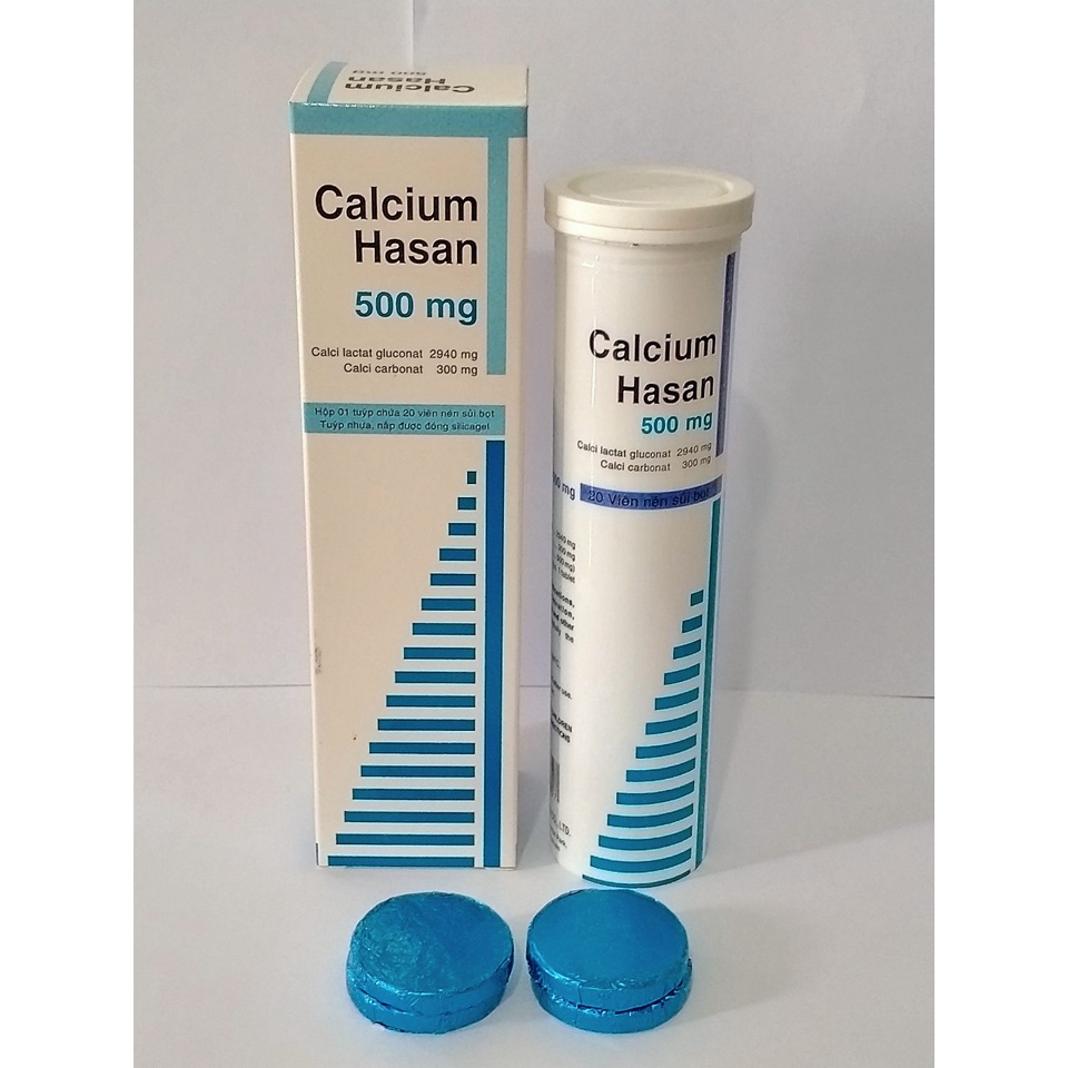 CALCIUM HASAN 500 MG Tub 20 viên sủi bổ sung Canxi cho cơ thể, hỗ trợ trong trường hợp loãng xương, còi xương