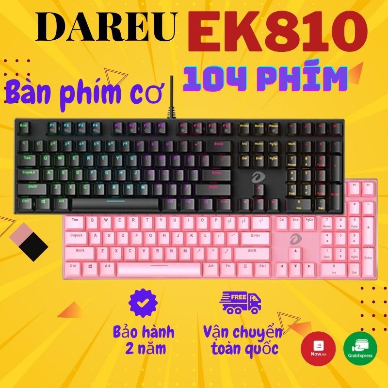 Bàn phím cơ Gaming DAREU EK810 Pink / Black (MULTI-LED, Blue/ Brown/ Red D switch)