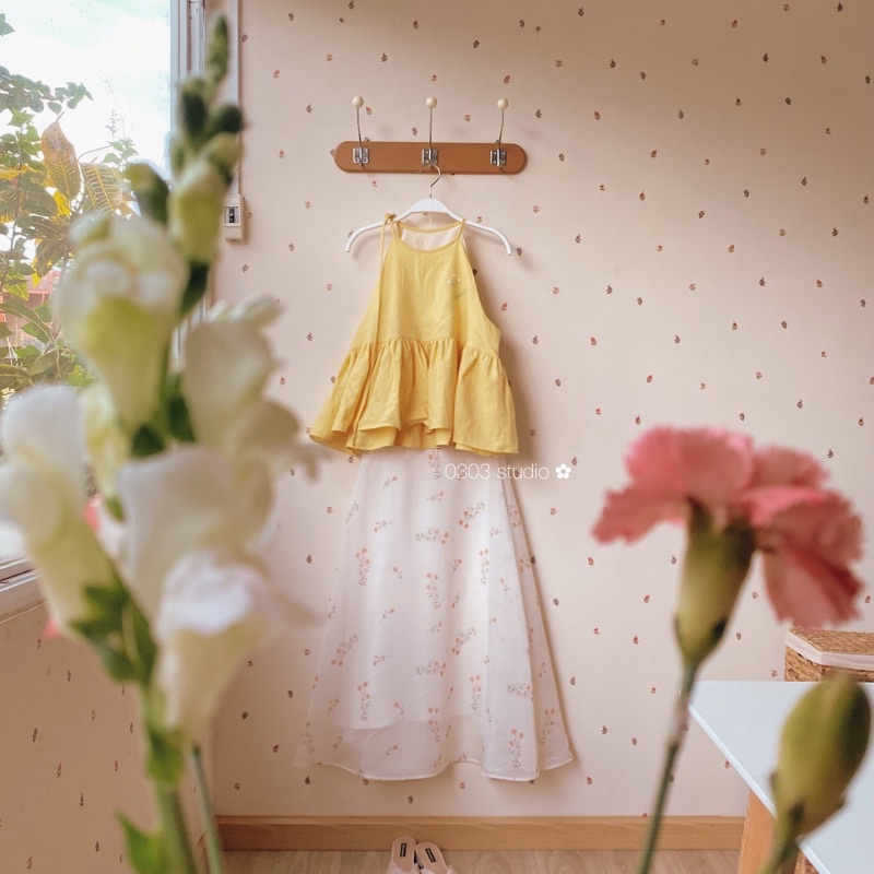 Yếm linen Ý Thơ thêu hoa - 0303Studio ✿