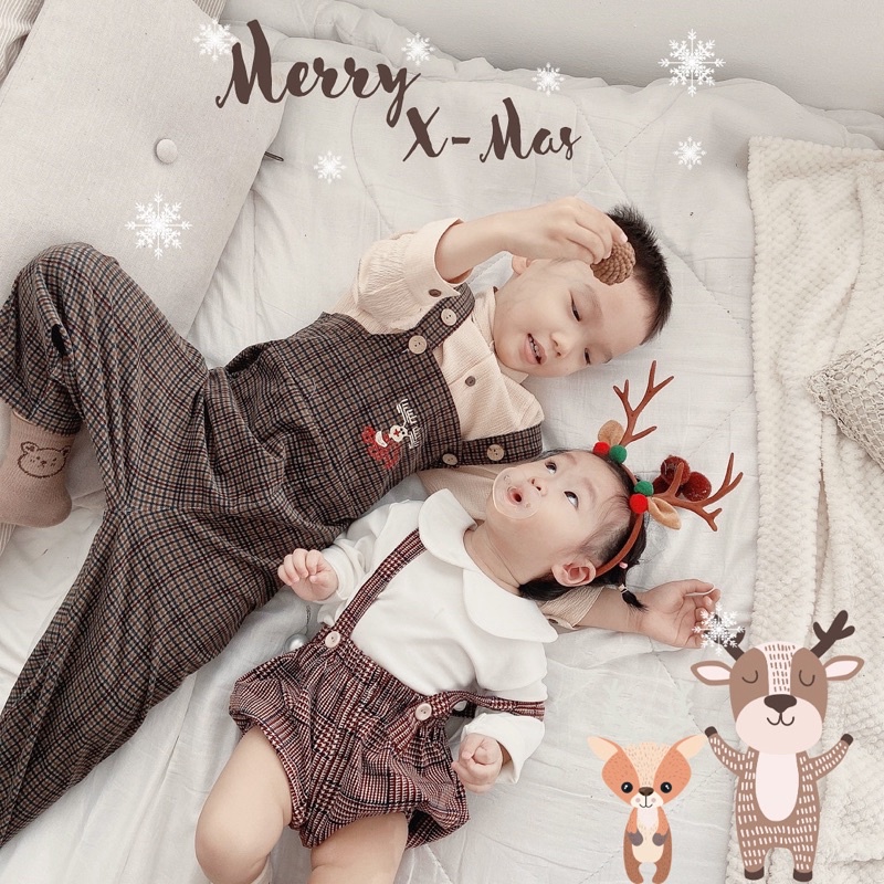 P'ti chou - Quần Yếm Noel Horn thêu tuần lộc cho bé 9kg - 20kg ( đã có sẵn )