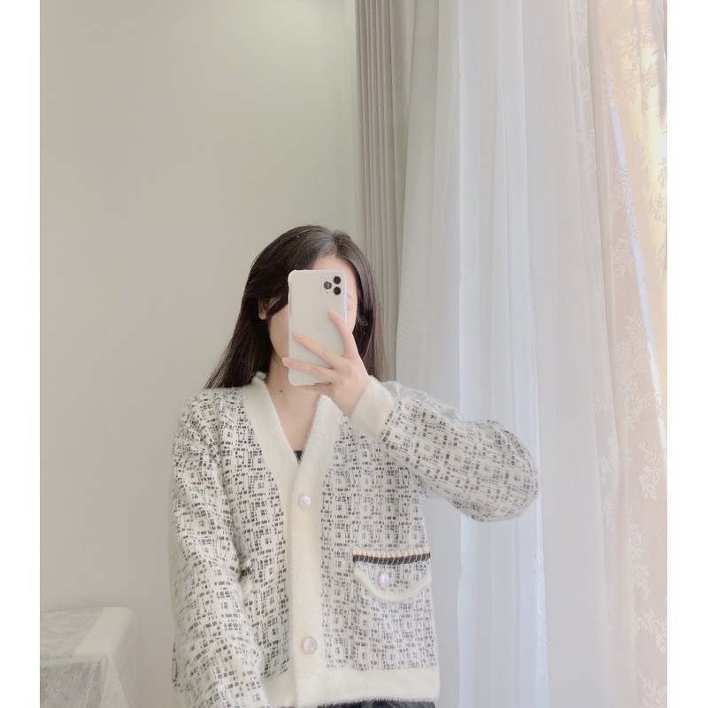 Cardigan lông thỏ babi (đen/trắng) | BigBuy360 - bigbuy360.vn