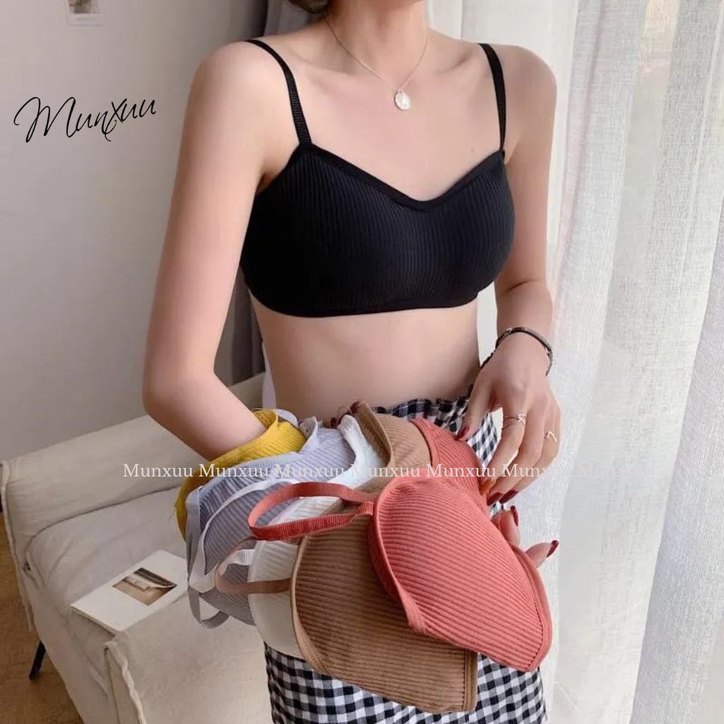 Áo bra nữ hai dây MUNXUU có mút ngực vải cotton co dãn -BR10