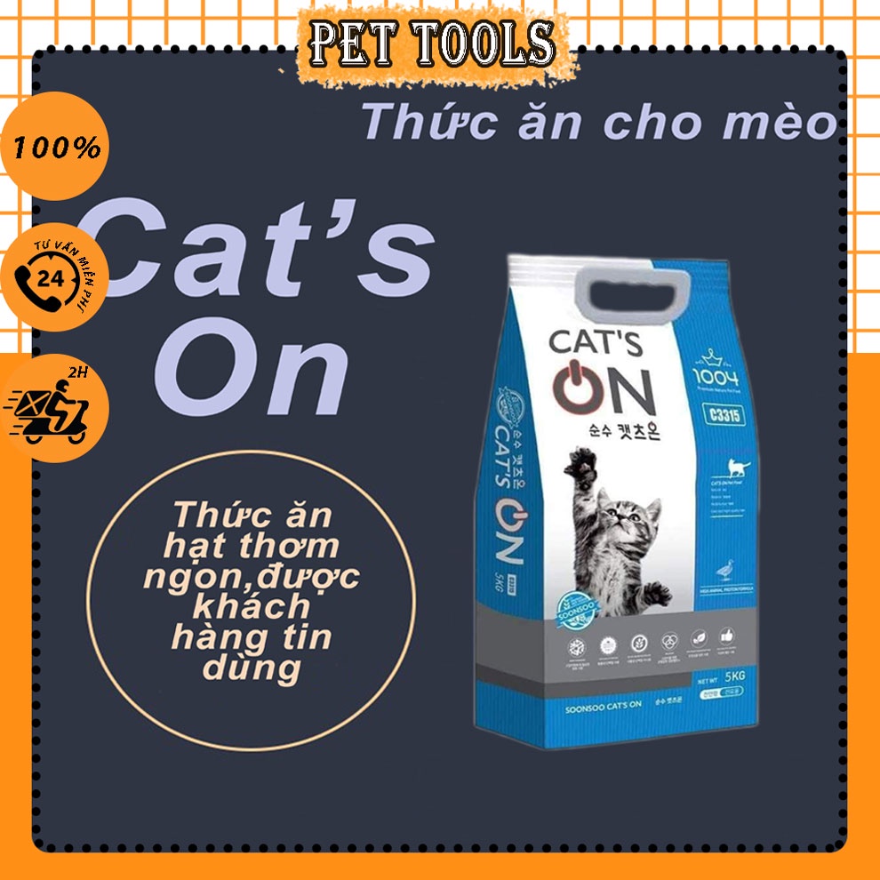 Hạt thức ăn cho mèo Cat's On bao 5kg chính hãng, hạt khô Cat's On cho mèo mọi lứa tuổi PET TOOLS