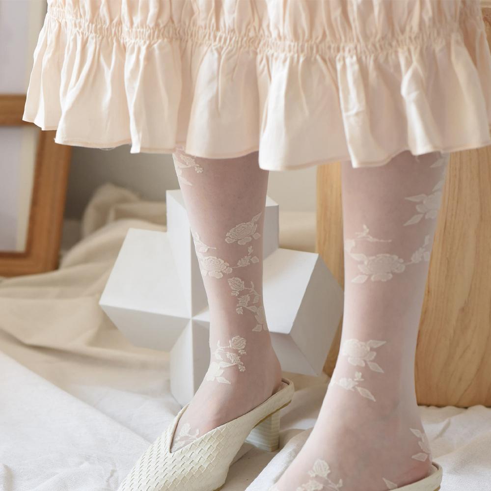 Tất Ống Chân Trong Suốt Bằng Lụa Thủy Tinh Họa Tiết Hoa Hồng Cho Nữ VANES1