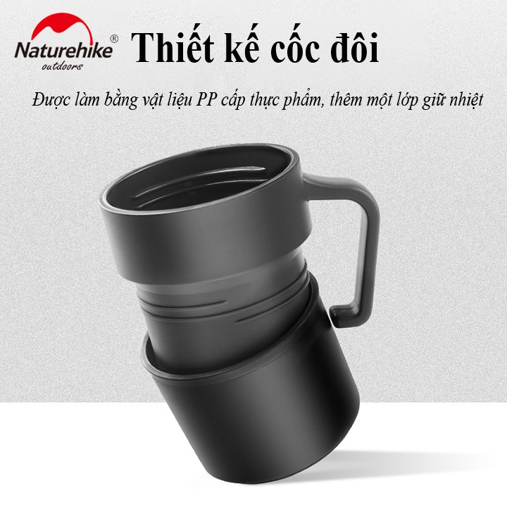 Bình giữ nhiệt Naturehike 600ml cao cấp, kèm 2 cốc uống phù hợp cắm trại dã ngoại Campoutvn A409