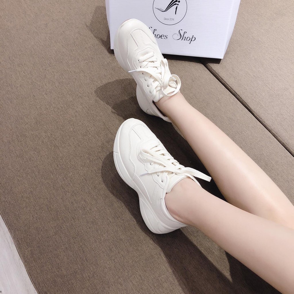 Giày thể thao nữ màu trắng - Giày sneakers nữ đế độn 5p màu trắng