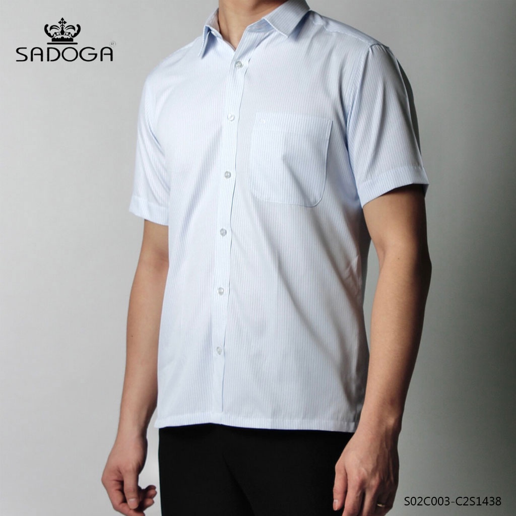Áo Sơ Mi Nam Cộc Tay Sadoga Classic Kẻ Dọc Xanh Màu M438