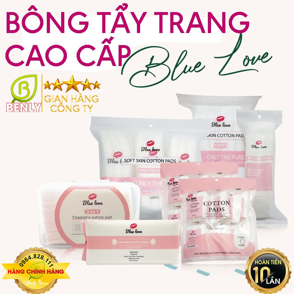 Bông tẩy trang 100% cotton nhập khẩu Anh Quốc - BTT mềm mịn như nhung Blue Love - Soft Skin Cotton Pads
