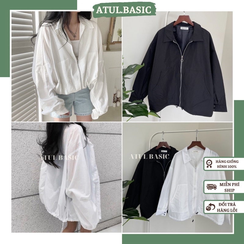 Áo Khoác Gió 2 Lớp Form Rộng Oversize Phía Dưới Có Dây Bo Chun Tiện Lợi Hàng Nhập Quảng Châu Cao Cấp 2 Màu Trắng Đen