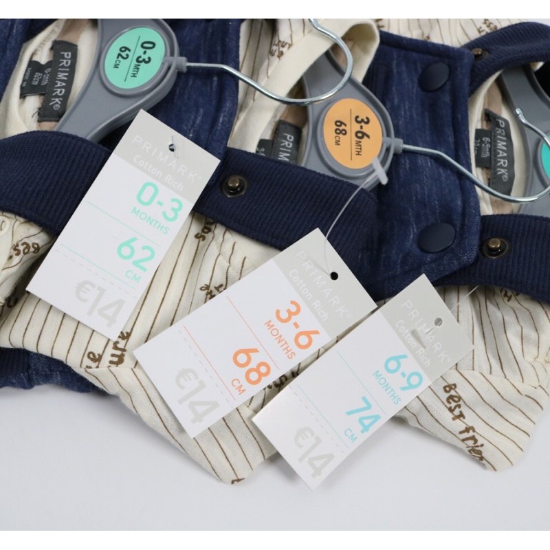 Set áo + quần yếm xuất dư Primark 0-3y cotton rich giá tag 14€ hàng dư xịn