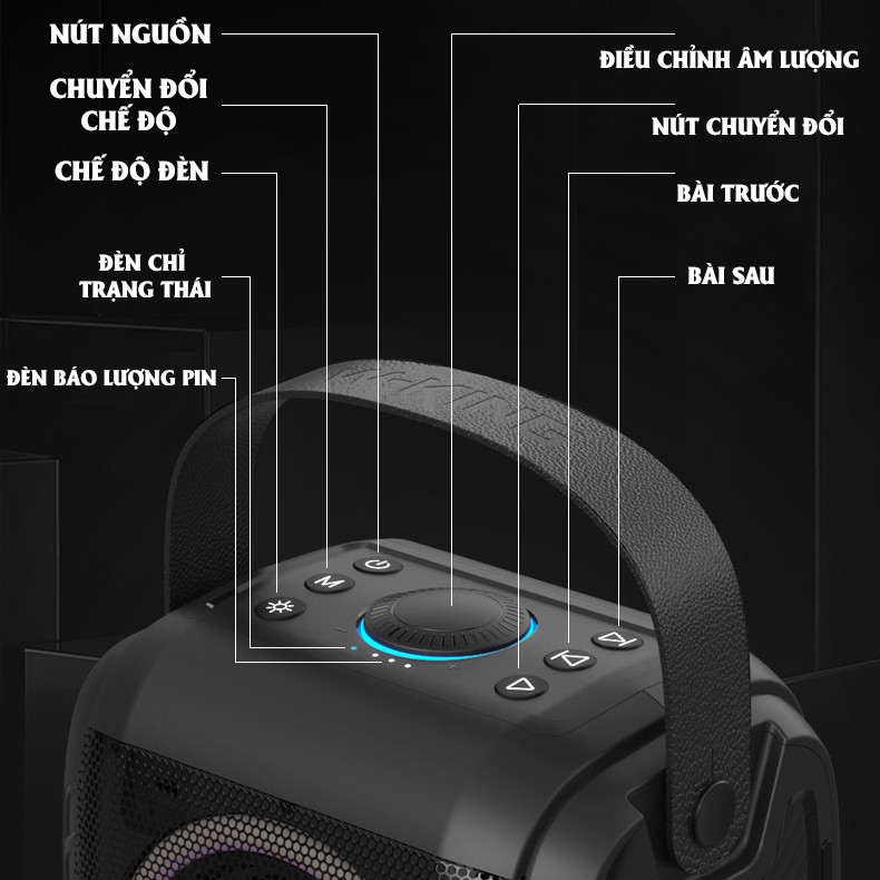 [Chức Năng TWS] Loa kéo karaoke bluetooth Loa di động W-King T9 - loa kép công suất 80W, đèn LED RGB