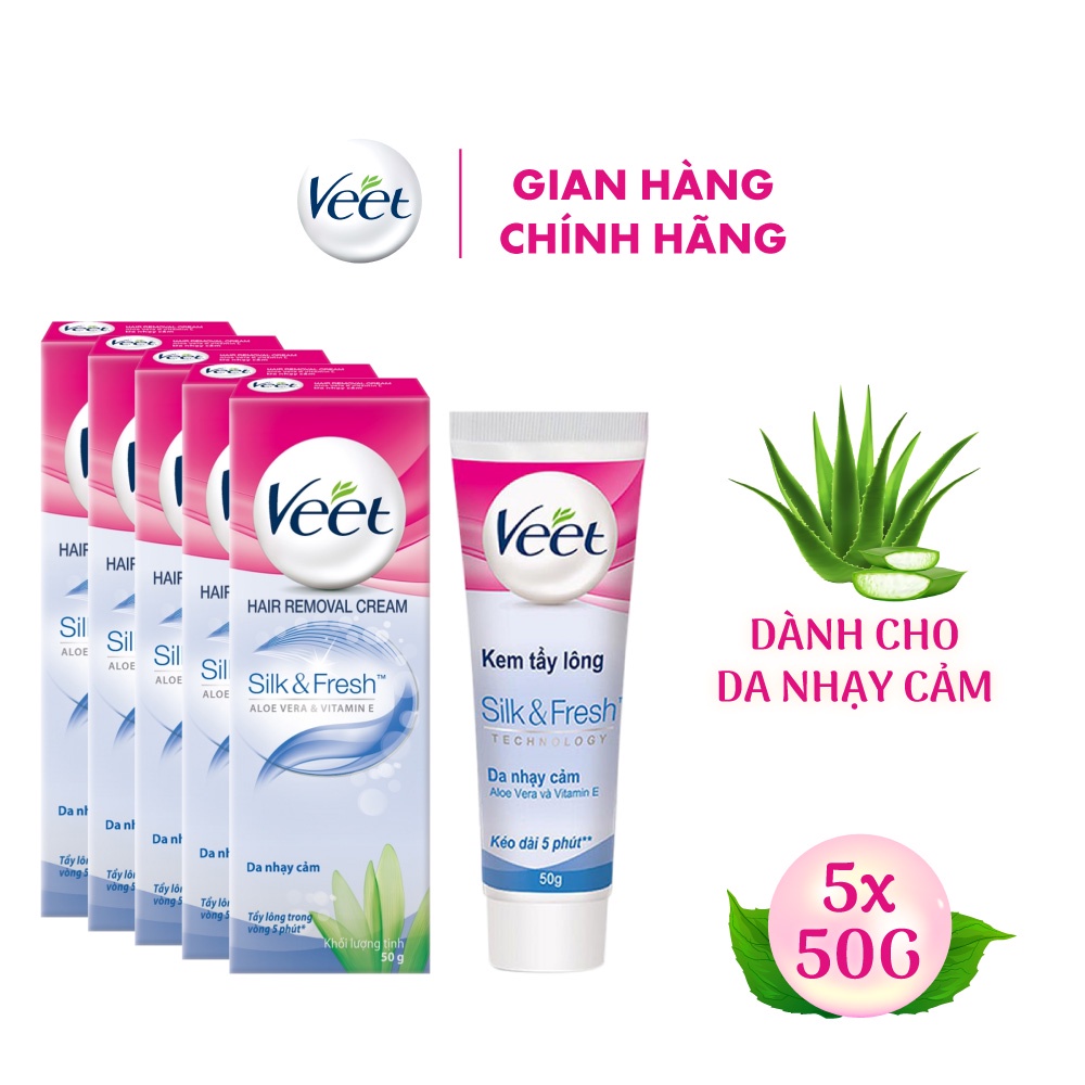 [Mã FMCGVEET52 giảm 8% đơn 250k] Combo 5 Kem tẩy lông Veet dành cho da nhạy cảm 50G/tuýp