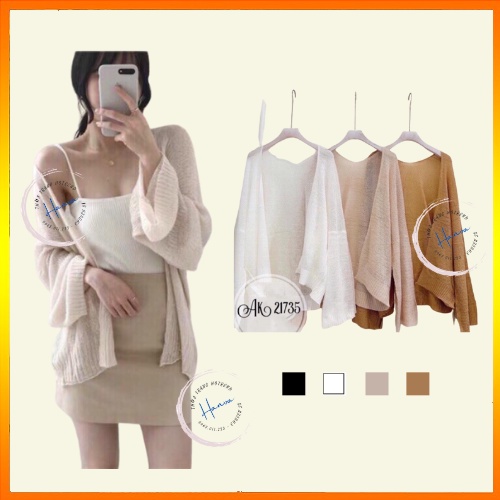 Áo Khoác Cardigan Len Mỏng Nữ Khoác Ngoài Vintage Phong Cách Hàn Quốc Hanva
