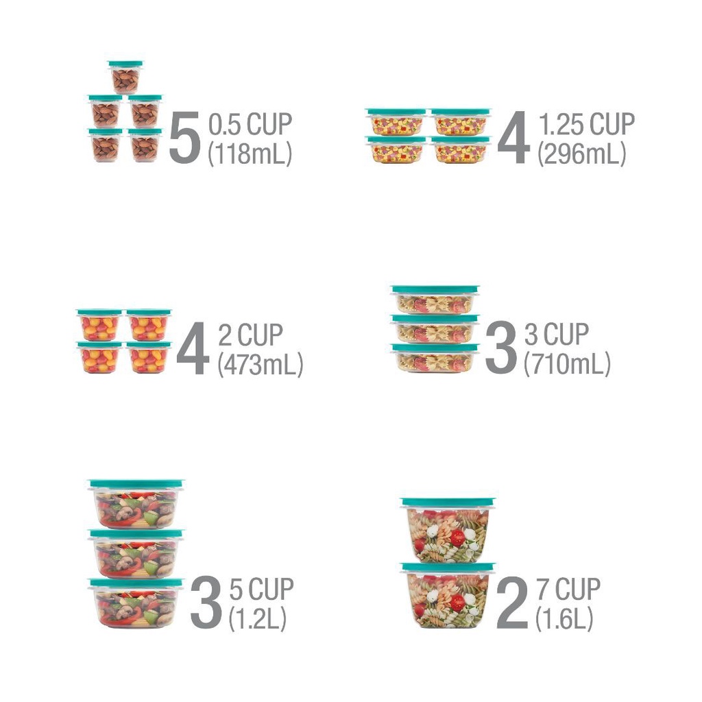 [6 size lẻ] HỘP NHỰA ĐỰNG THỰC PHẨM Rubbermaid NẮP MÀU XANH CỔ VỊT