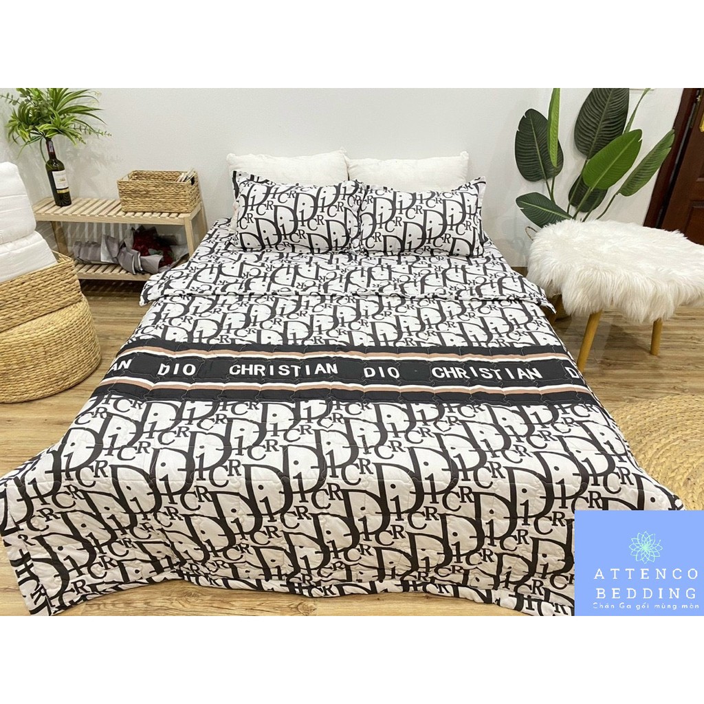 Chăn ga gối ❣FreeShip❣Bộ 5 món Cotton Poly chăn trần bông 3 lớp ,không bai không xù đường may thủ công