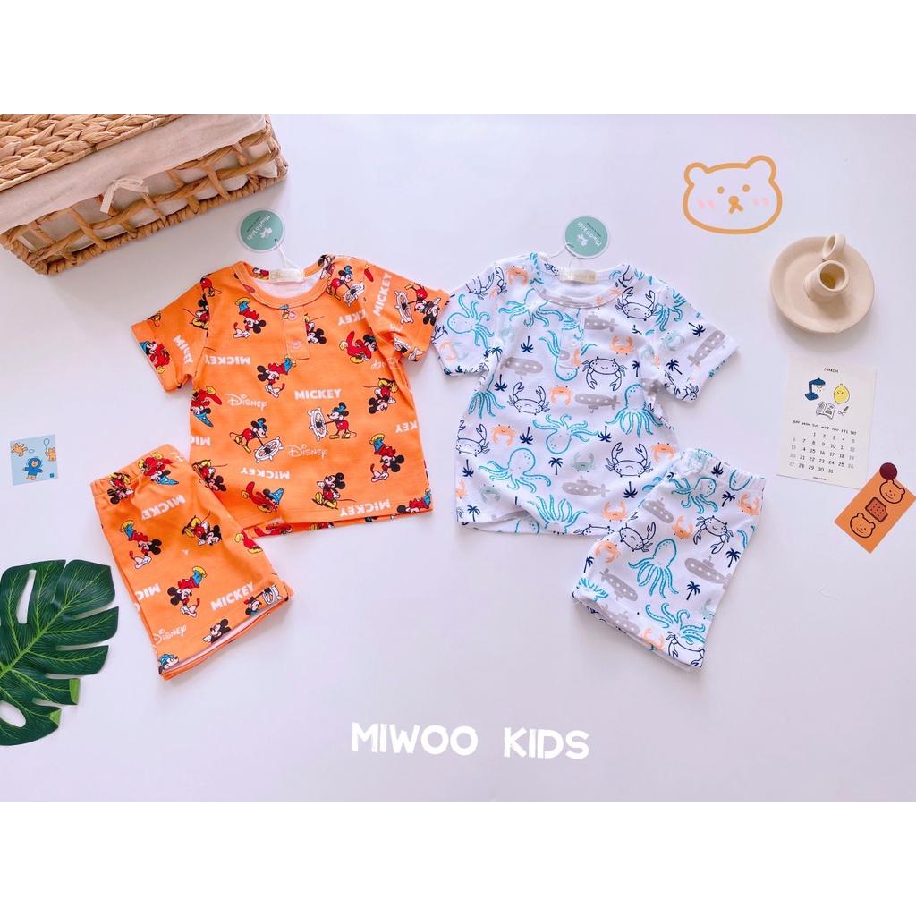 Đồ bộ bé trai mặc nhà thun cotton bozip Miwoo hoạ tiết động vật Bộ quần áo bé trai 1 đến 5 tuổi - STMB