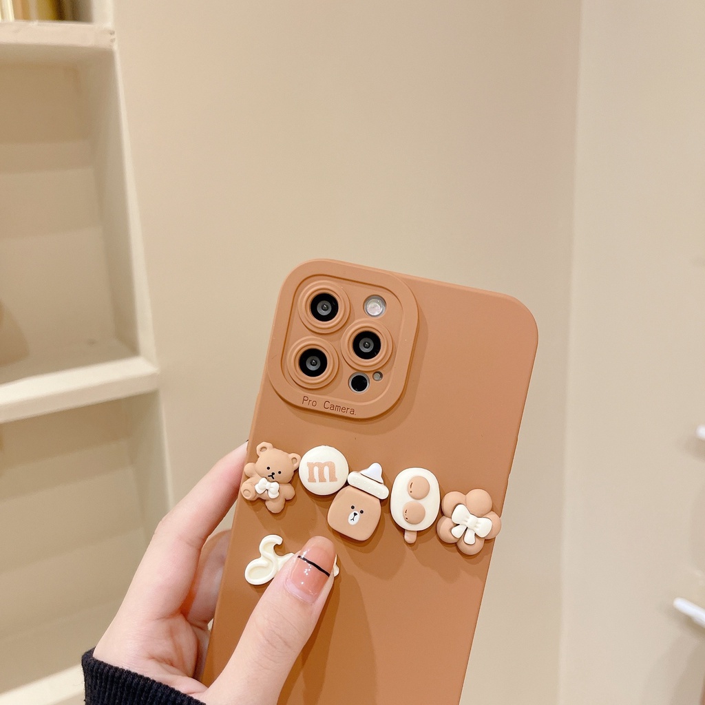Ốp lưng iphone cạnh vuông bảo vệ camera gắn gấu smile7plus x xsmax 11 11promax 12 12pro 12promax 13 13pro 13promax DT13