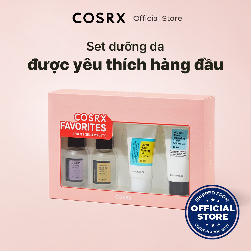 Bộ mỹ phẩm COSRX gồm Sữa rửa mặt Good Morning 20ml+Toner AHA/BHA 30ml+Tinh chất ốc sên 30ml+Sữa dưỡng không dầu 20ml | BigBuy360 - bigbuy360.vn