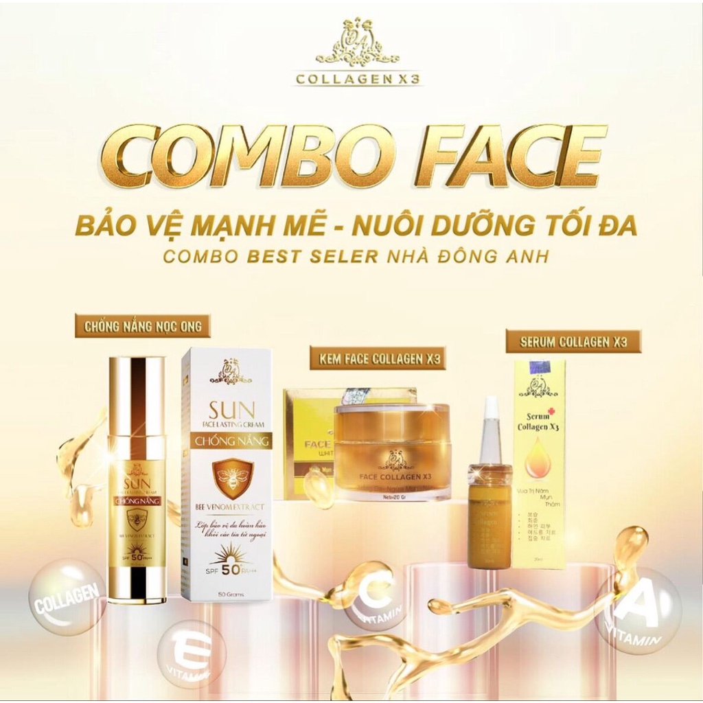Combo kem face collagen X3 + serum collagen X3 + chống nắng collagen X3