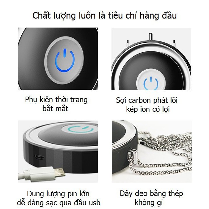 Máy lọc không khí mini đeo cổ, tạo ion âm kháng khuẩn