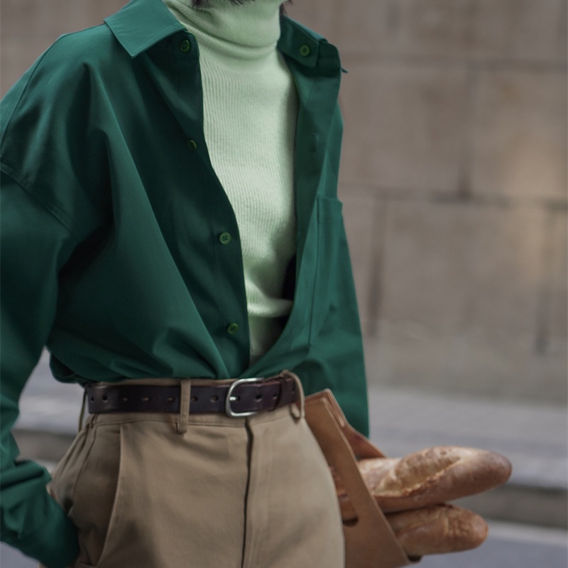 Áo Sơ Mi Hai Dây Màu Xanh Lá Đậm Phong Cách Pháp Độc Đáo Thời Trang Cho Nữ 2022