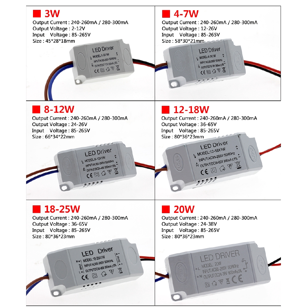 Bộ Chuyển Đổi Nguồn Điện 300mA 1W-36W 85-265V Cho Đèn Led Dây