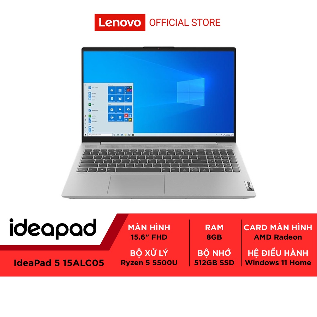 [ELBAU7 giảm 7%] Laptop Lenovo IdeaPad 5 15ALC05 82LN00CEVN (Ryzen™ 5-5500U|8GB|512GB|AMD Radeon|15.6 inch