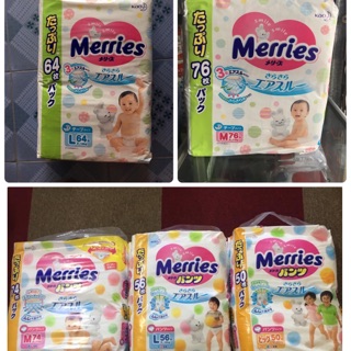 (Jumbo thêm miếng) Bỉm Merries nội địa Nhật tã dán/quần M76/L64/L56/XL50/XXL32