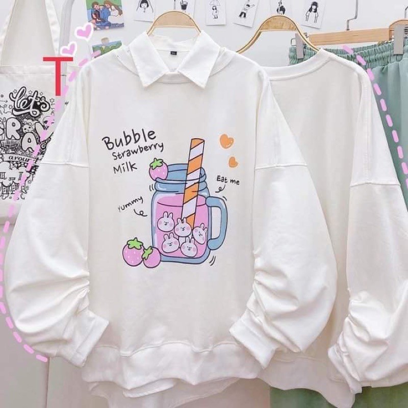 Áo nỉ bo BUBLLE cốc nước dâu tây BIGOMALL