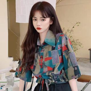 [Hàng order] Áo sơ mi croptop tay lỡ màu retro cổ điển