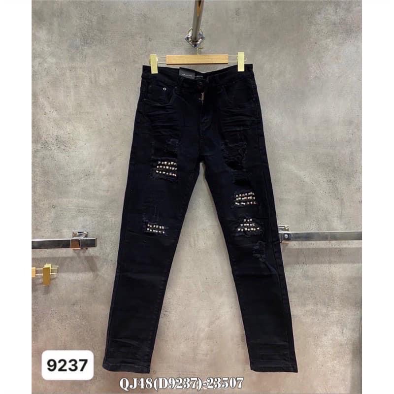 Quần Jean Denim Nam Đen Pha Tag Đá Bạc Rách Xước Bản Đẹp